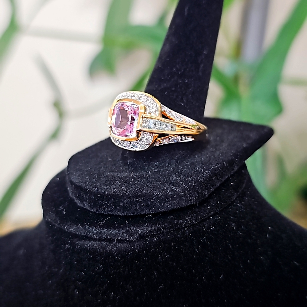 Pink topaz and white topaz rhodium vermeil sterling silver ring